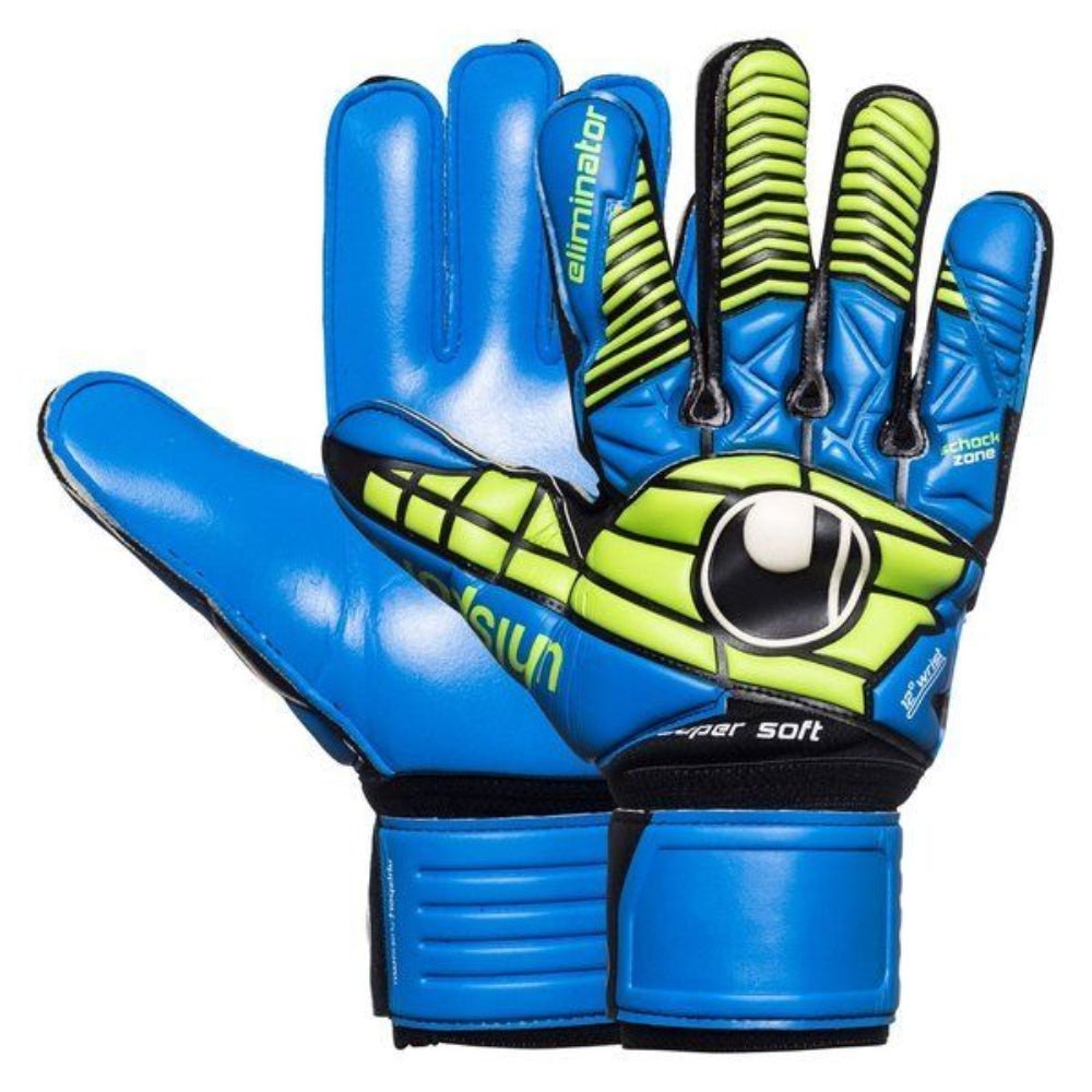 Uhlsport Eliminator Supersoft Goalkeeper Gloves Black/Blue/Power Green - Best Buy Soccer